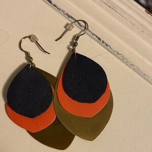 Noonday Collection Navy Blue, Orange, and Gold Earrings